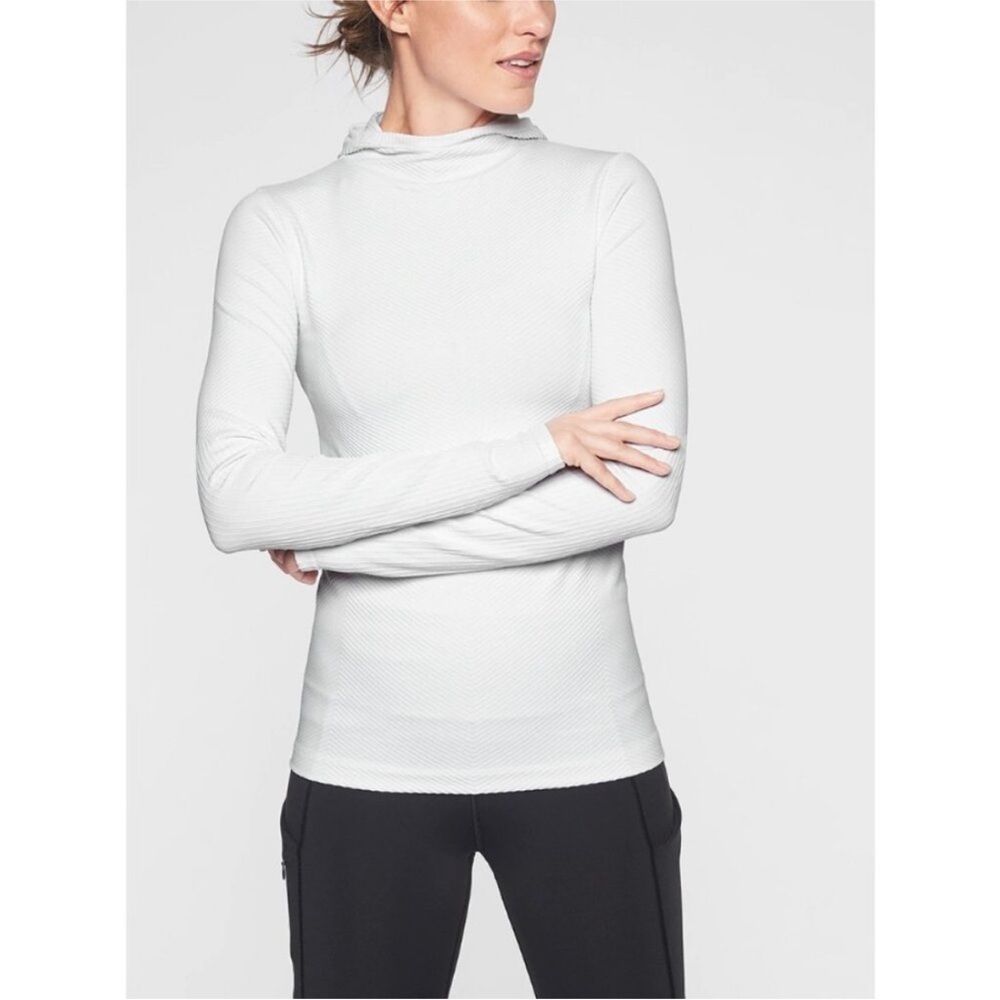 Athleta Flurry Scuba Hoodie Running Top Shirt Sz Small White Ribbed Activewear